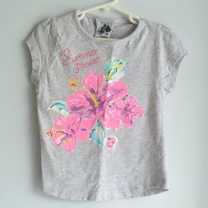 ❤️ Young Dimension Summer Top Girls Gray With Pick Flowers Cotton Size 5/6